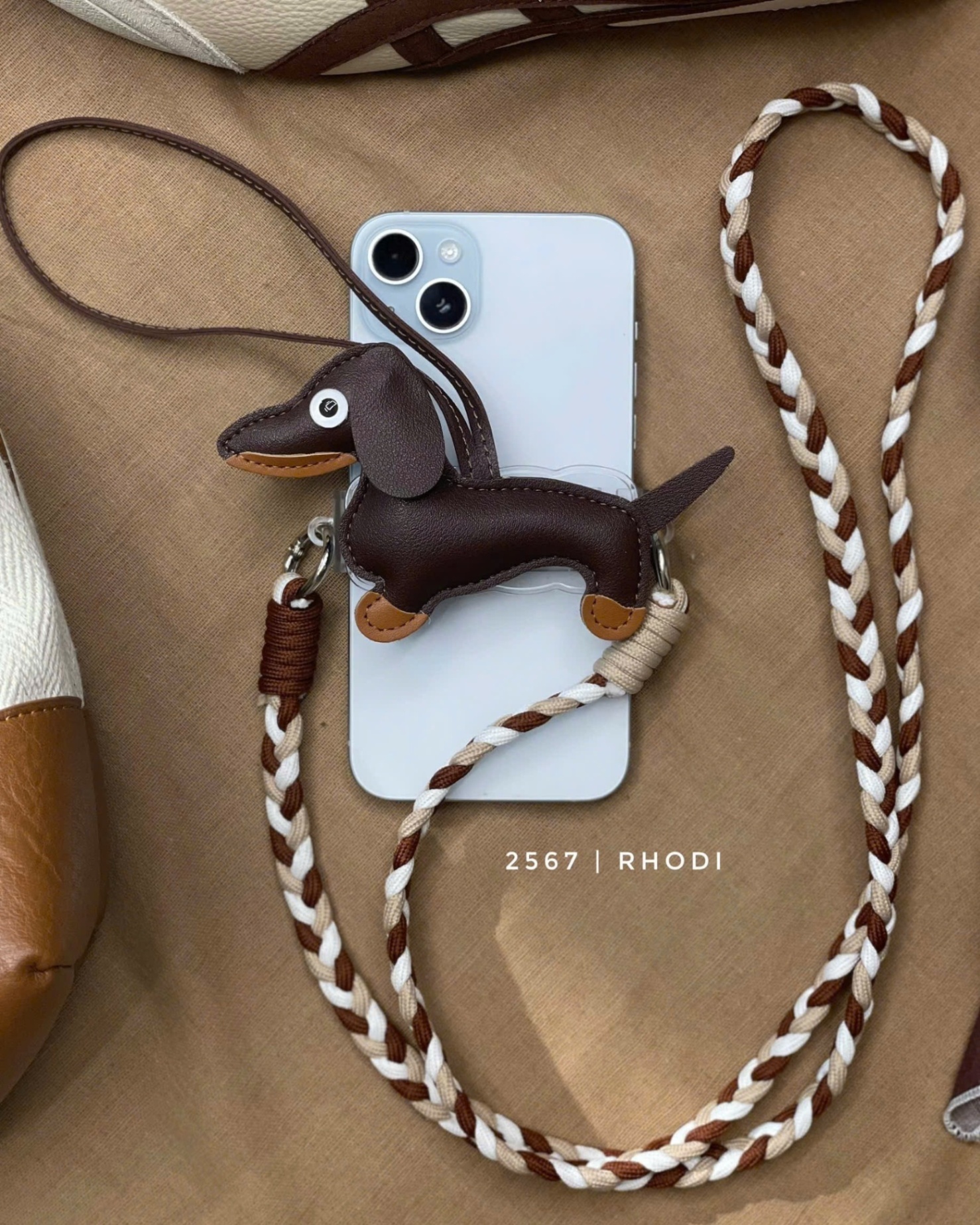Móc keybag 2567 chó da phối 1 dây
