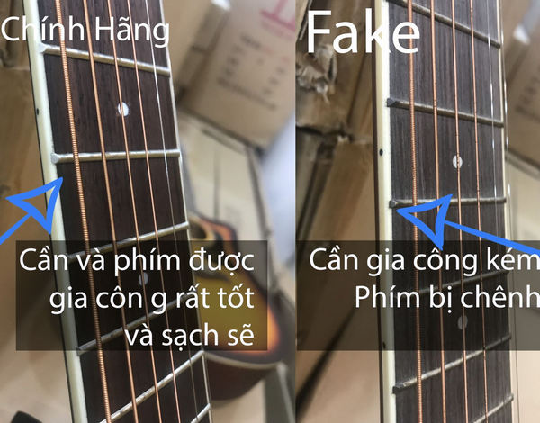 cần đàn của cây đàn guitar aucostic rosen chính hãng và fake