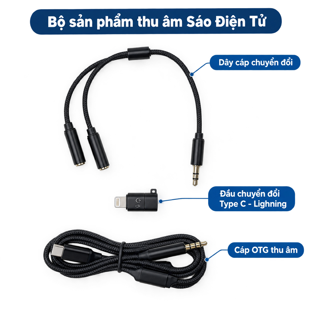 Bộ Cáp Thu Âm OTG Cho Sáo Điện Tử – Cáp Livestream, Ghi Âm Trực Tiếp Với Điện Thoại Type-C Lightning