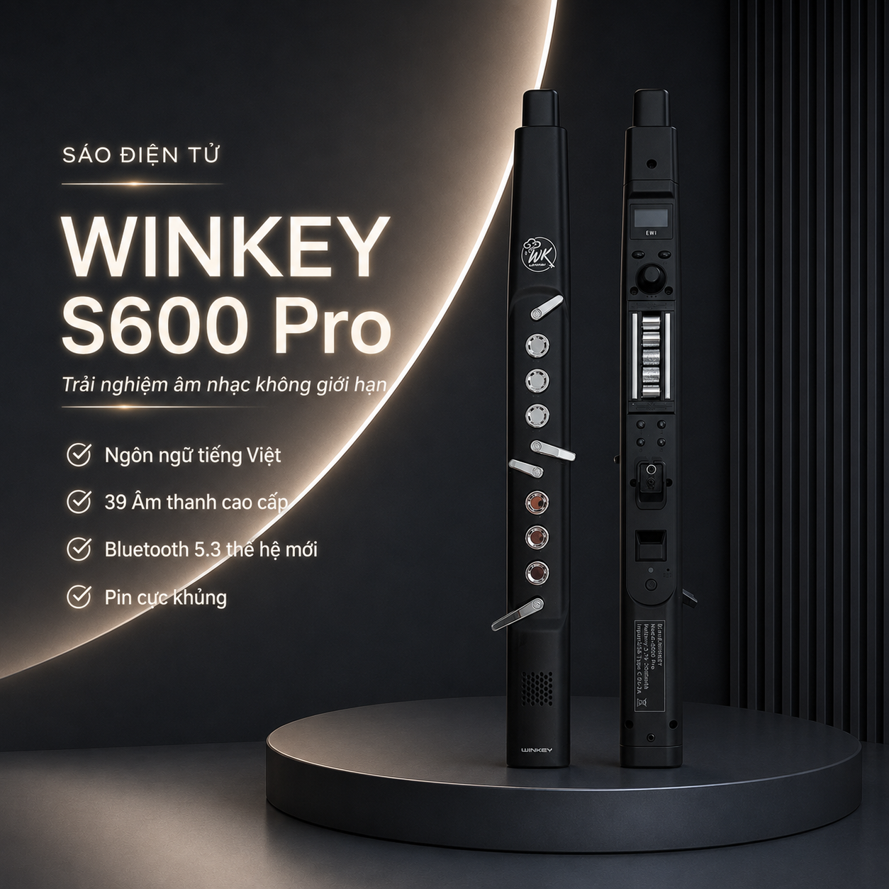 Sáo Điện Tử Cao Cấp WINKEY S600 Pro – Hỗ Trợ Tiếng Việt, Bluetooth 5.3, Nhạc Cụ Điện Tử Hiện Đại