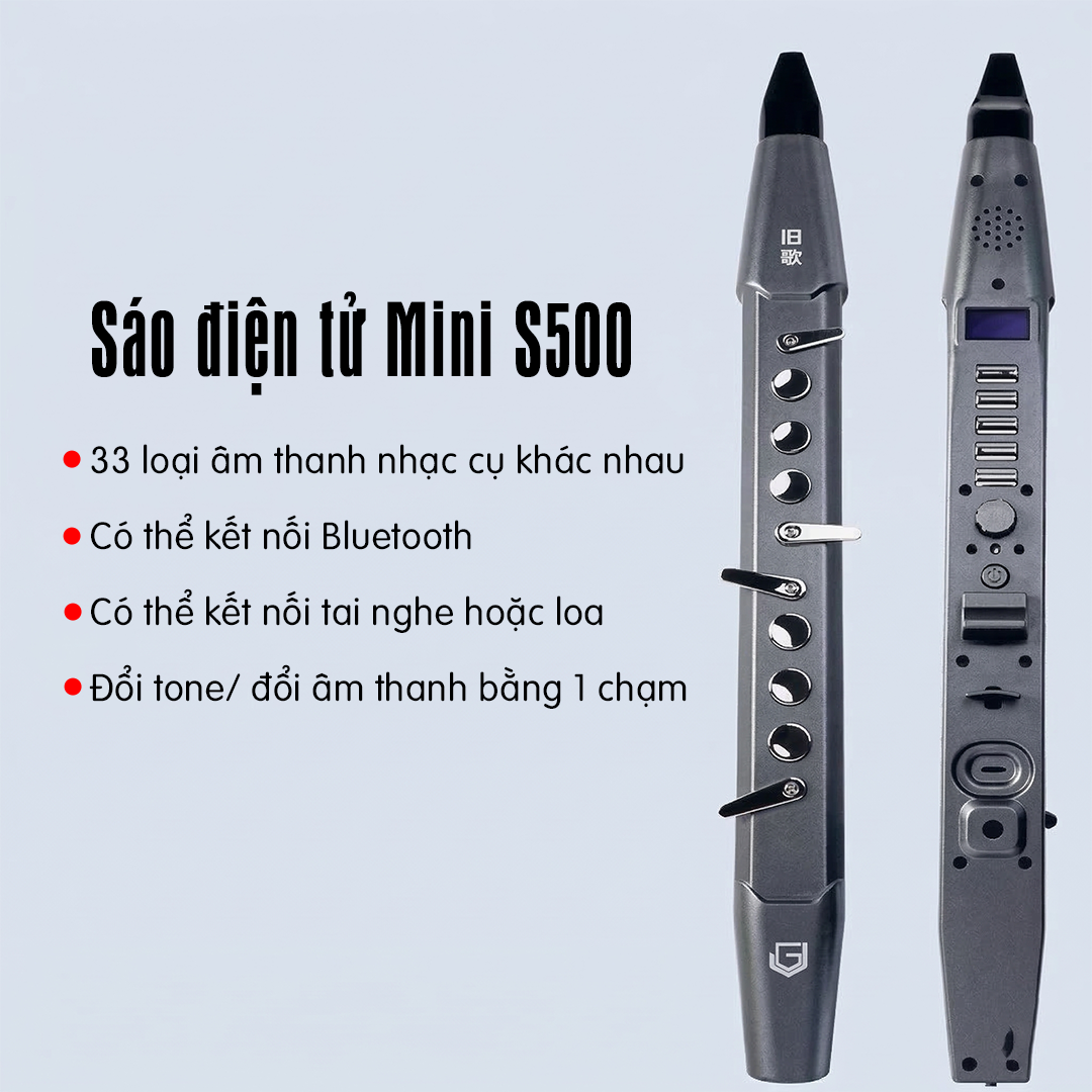 Sáo Điện Tử S500 Có Bluetooth – Sáo Điện Tử 33 Âm Thanh, Dễ Chơi Cho Người Mới, Kết Nối Tai Nghe, Nhạc Cụ Điện Tử Đa Năng