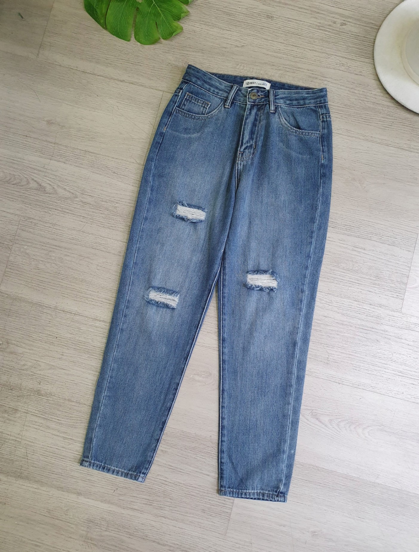 Quần baggy jean xước gối, 1 màu xanh