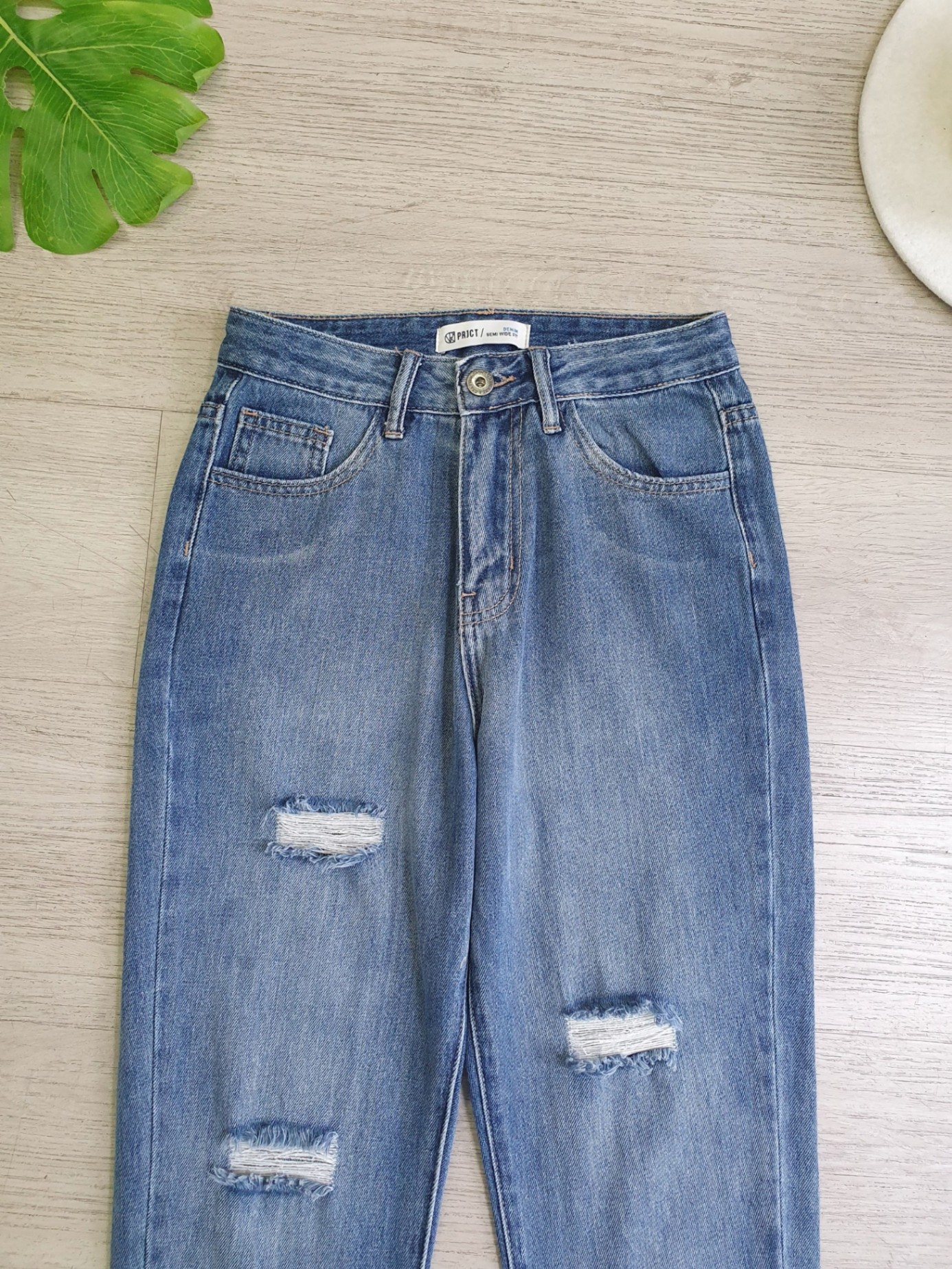 Quần baggy jean xước gối, 1 màu xanh