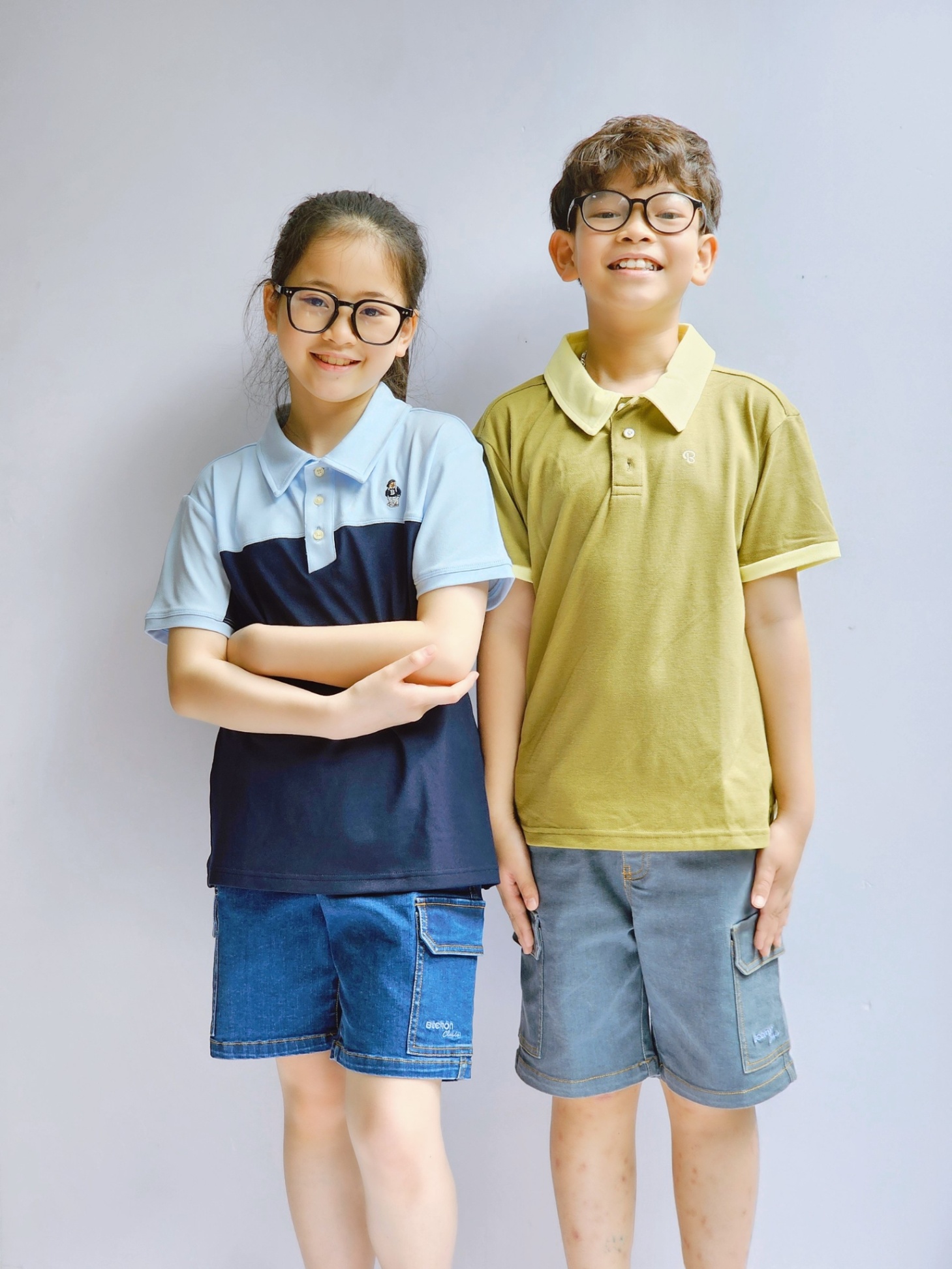 Short jeans cho bé, co giãn, cạp chun, 2 túi hộp, đường may chỉ nổi