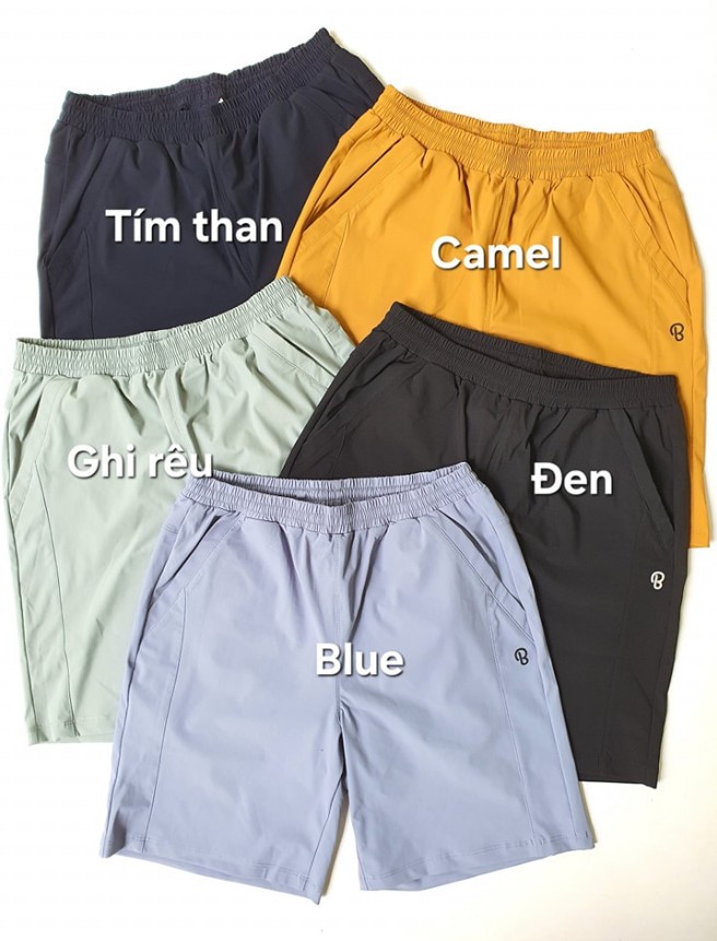 Quần short thun vải thun dòng golf cho bé, cạp chun, túi chéo, chữ B nhỏ