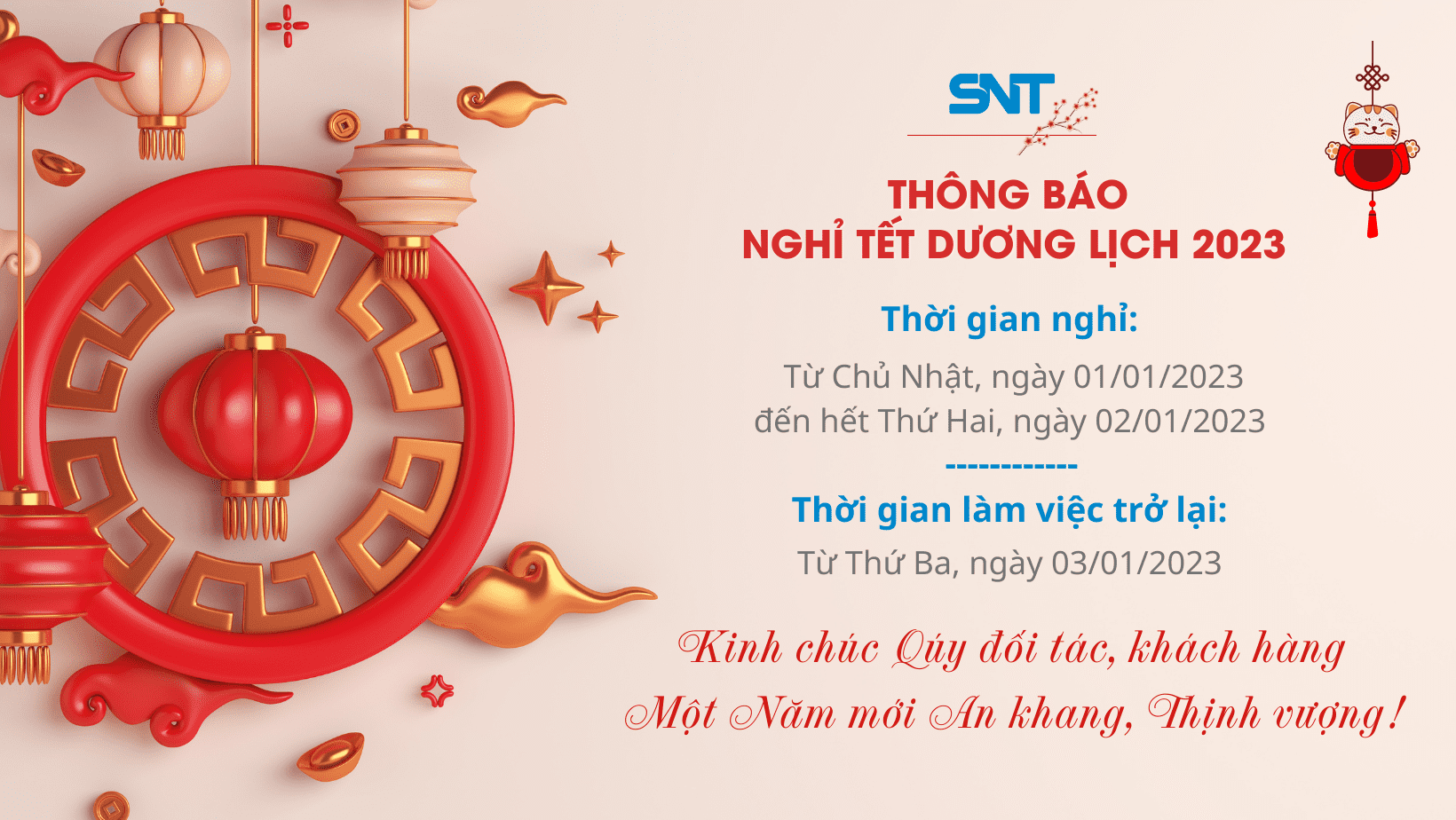 SNT THÔNG BÁO NGHỈ TẾT DƯƠNG LỊCH 2023 