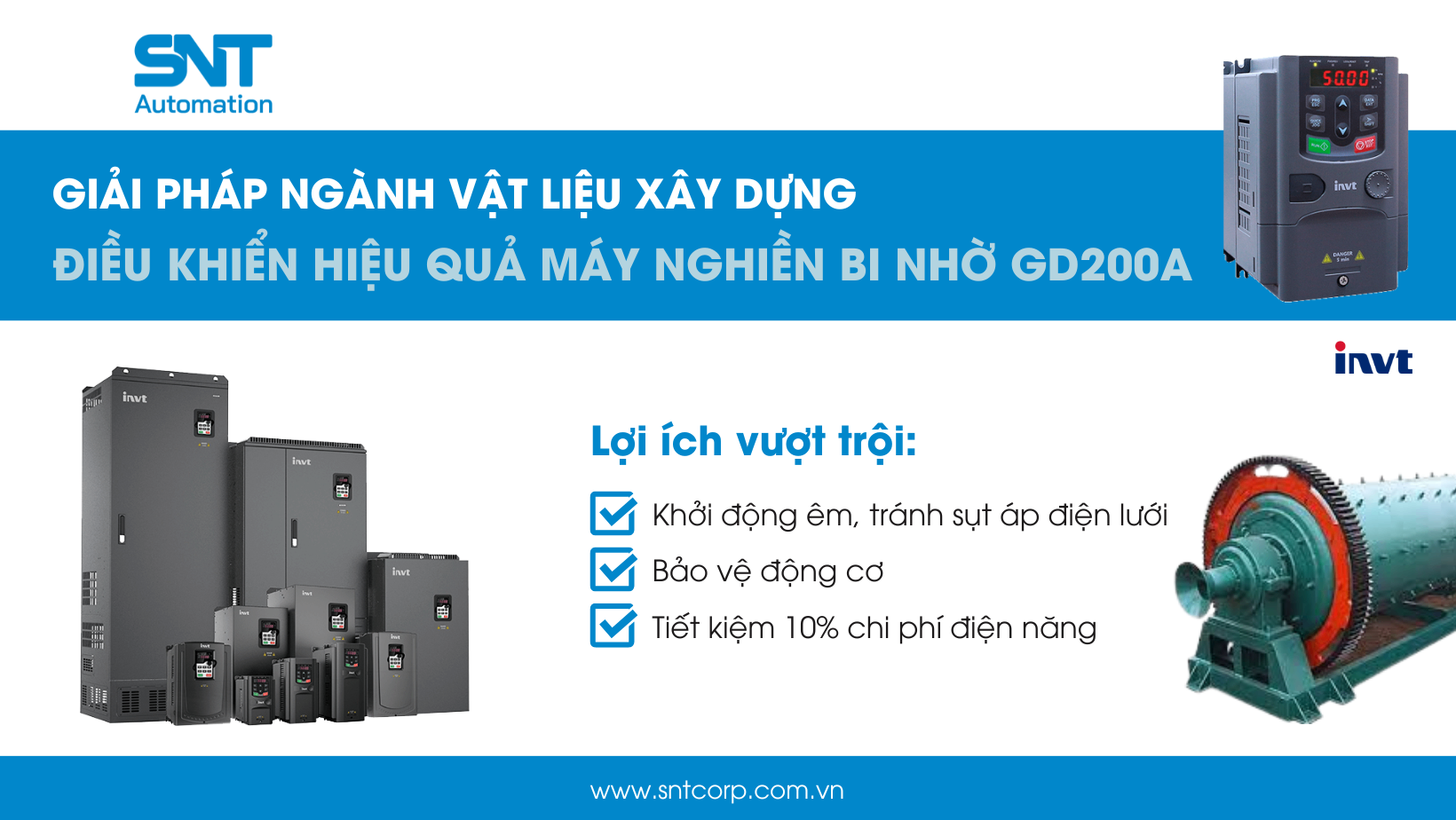 Sử dụng biến tần INVT GD200A điều khiển hiệu quả máy nghiền bi 