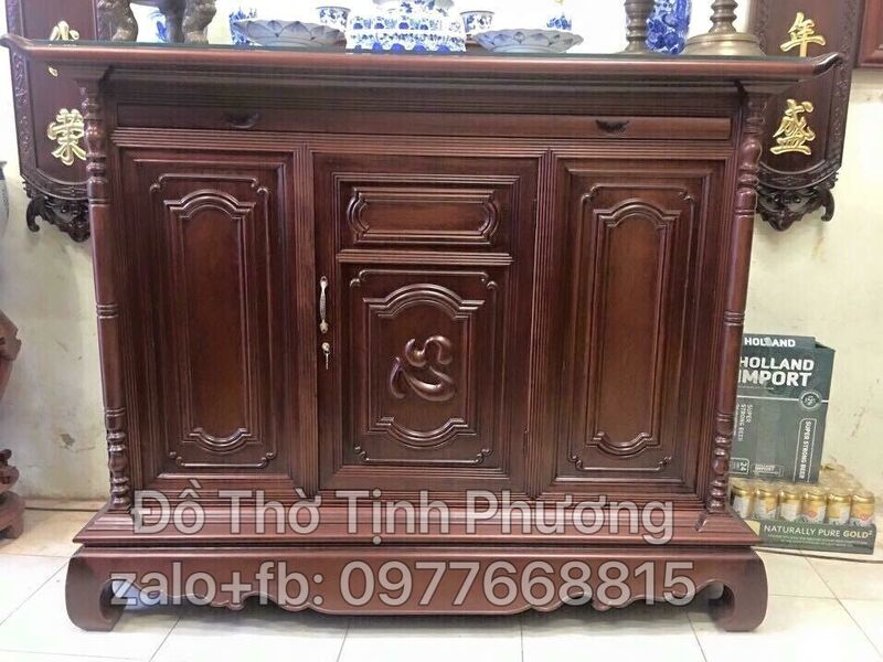 Tủ thờ chữ Tâm Phun mầu nâu gụ  ( GIÁ LIÊN HỆ SHOP)