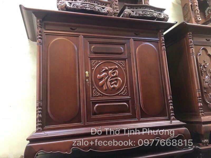 Tủ thờ chữ Phúc Phun mầu nâu gụ   ( GIÁ LIÊN HỆ SHOP)