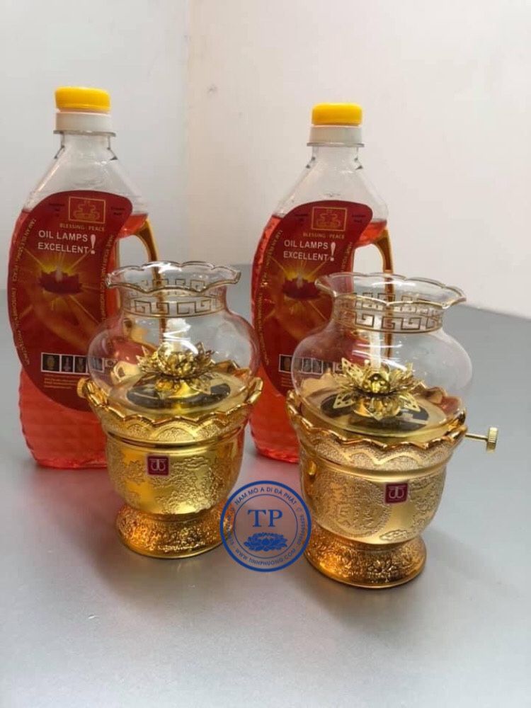 Combo 2 chiếc đèn thờ đốt dầu nhũ kimsa( tặng kèm 2 chai dầu 500ml) - TL217