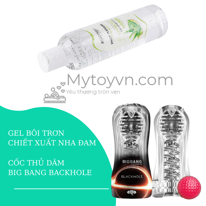 Combo cốc thủ dâm Big Bang Blackhole và gel bôi trơn từ nha đam