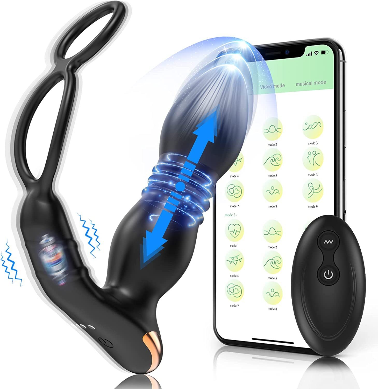 Prostate Massager Hammer rung thụt mạnh mẽ điều khiển qua app di động