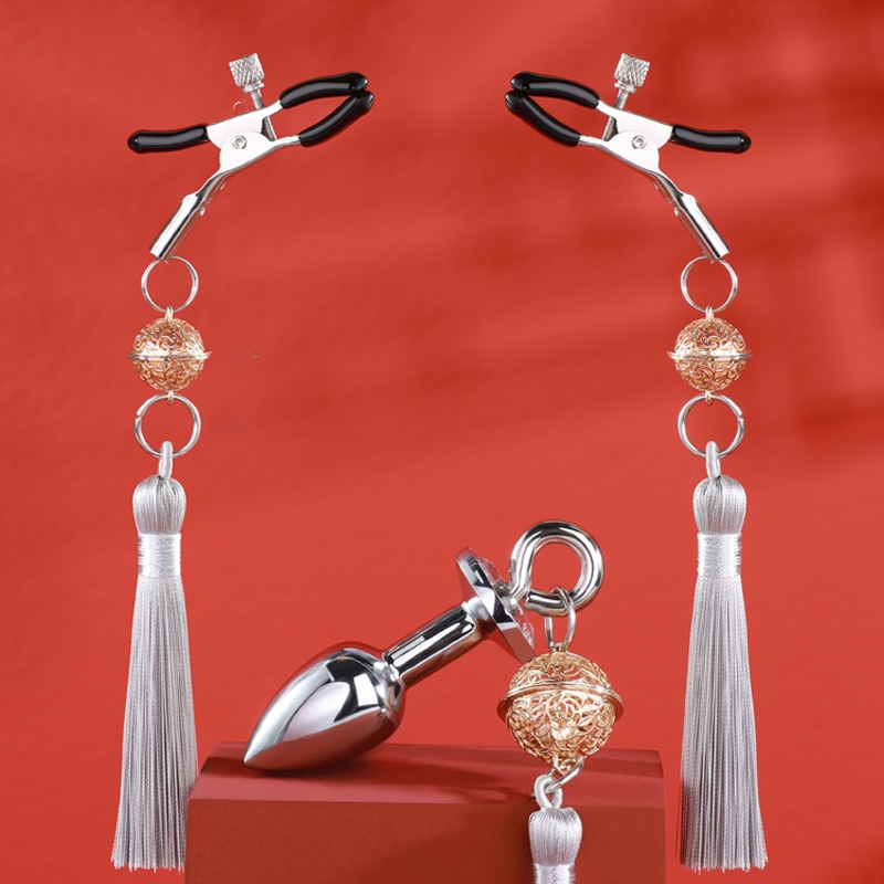 Bộ kẹp ngực và plug inox Tassel Bell Fun