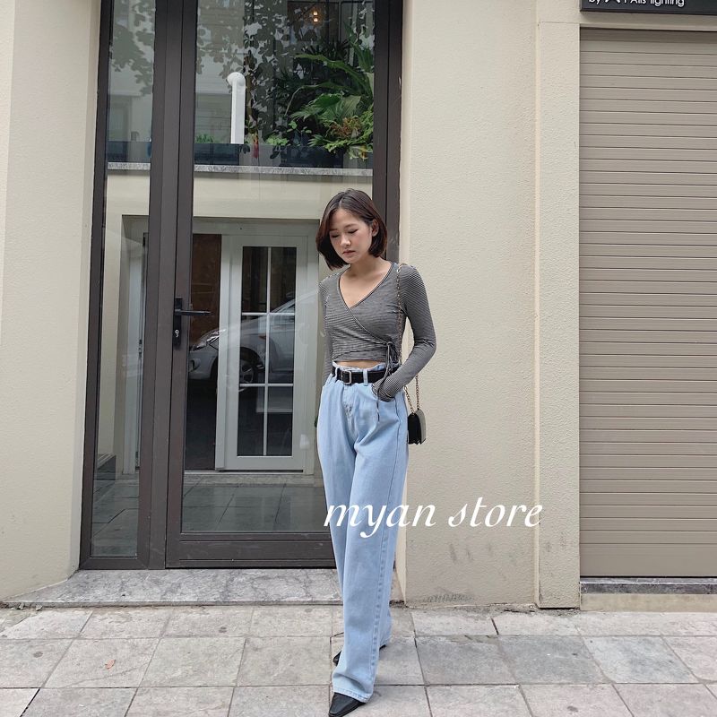 Áo kẻ croptop Jennie