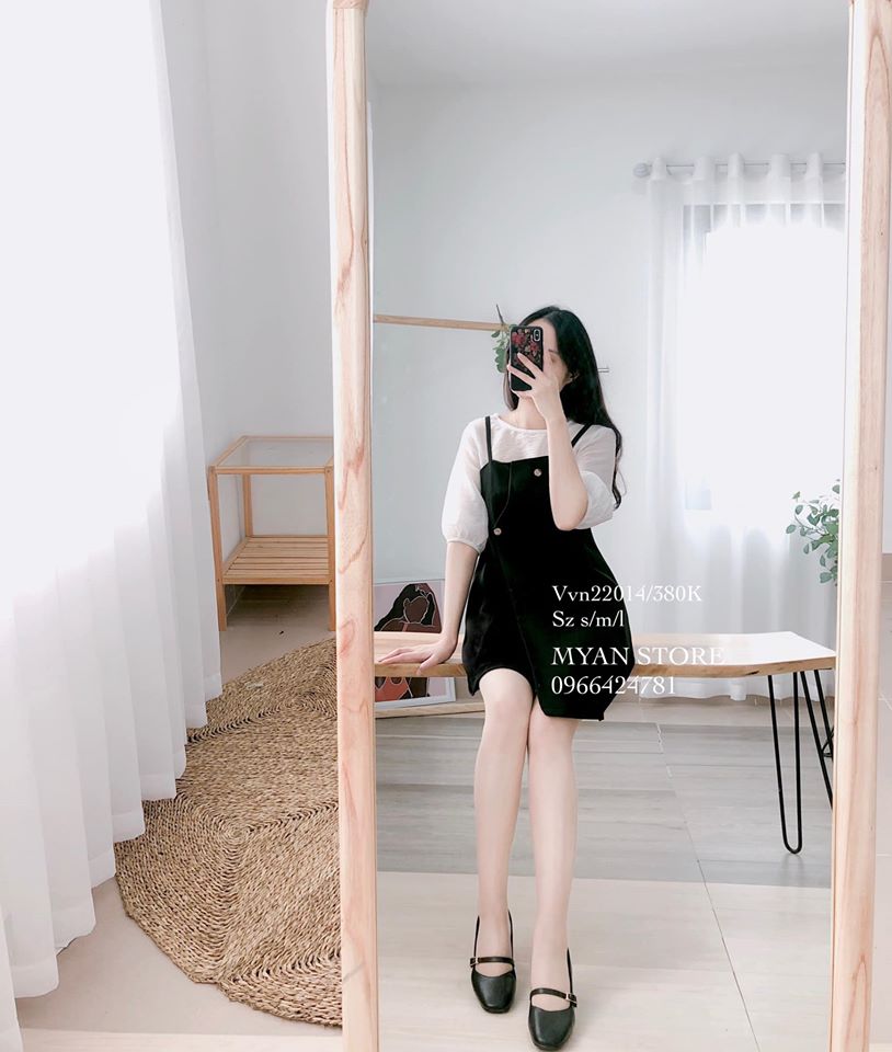 Váy yếm phối trên voan tơ (2 màu)