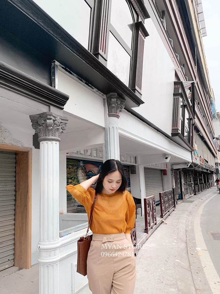 áo lưới vuông cổ tròn tay lỡ