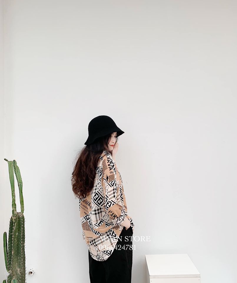 áo sơ mi cổ đức họa tiết FF, LV
