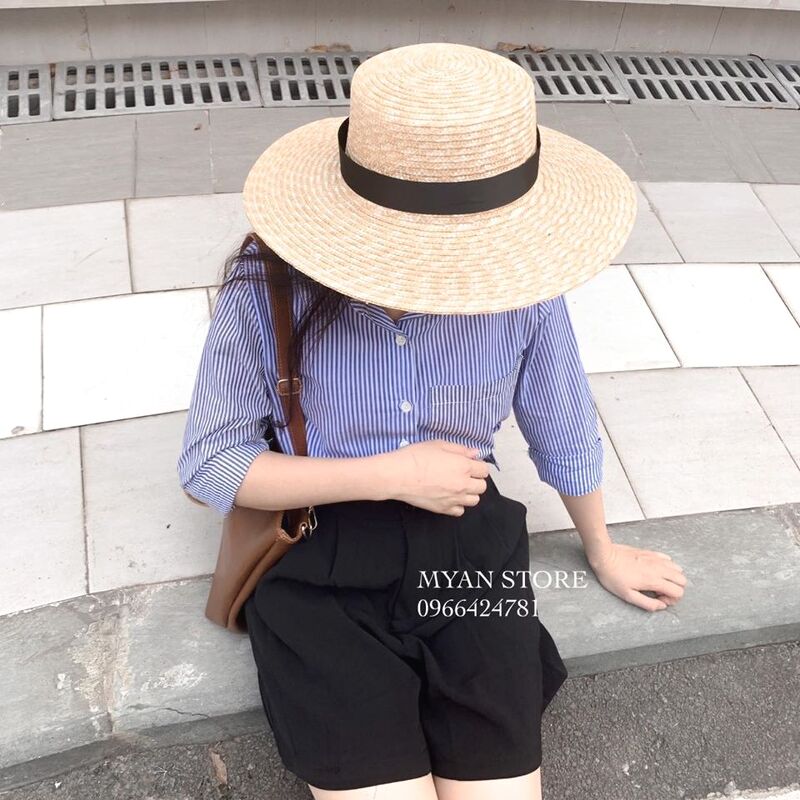 Áo sơ mi kẻ xanh phối túi màu