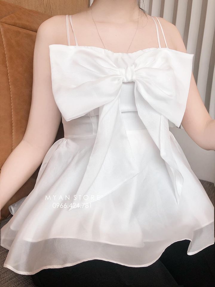 áo 2 dây lụa mềm 2 tầng nơ ngực