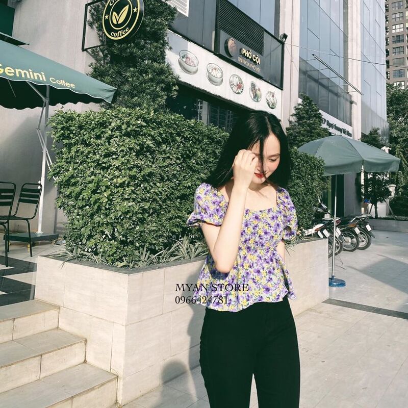 Áo hoa nhí croptop chun eo
