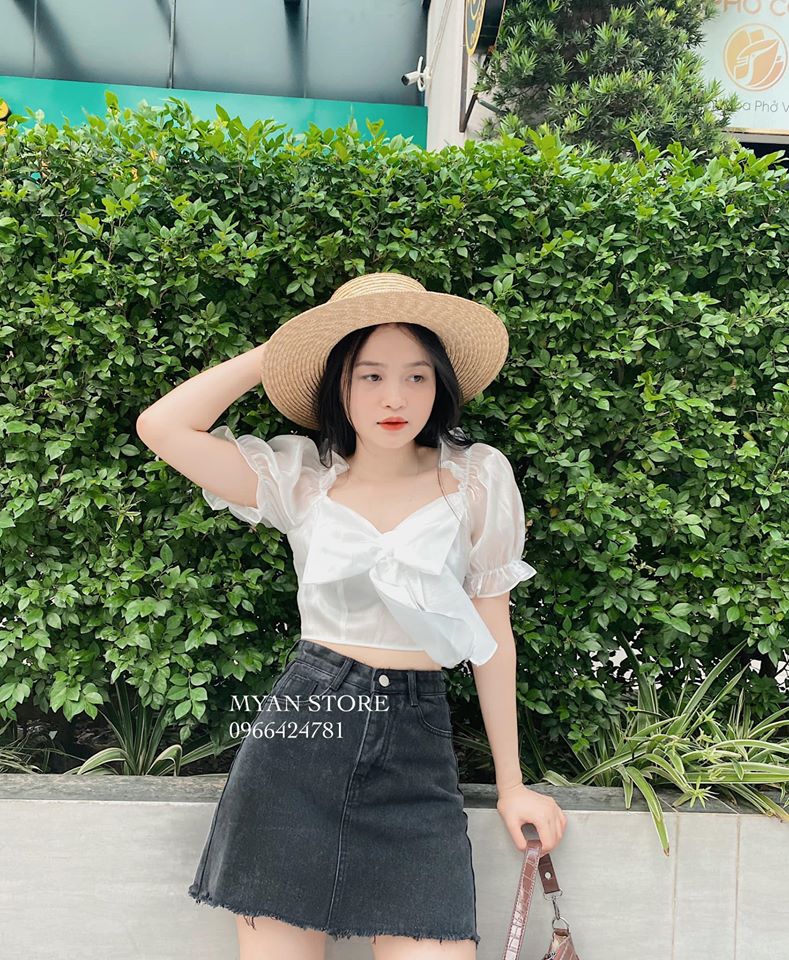 Áo organza nơ ngực