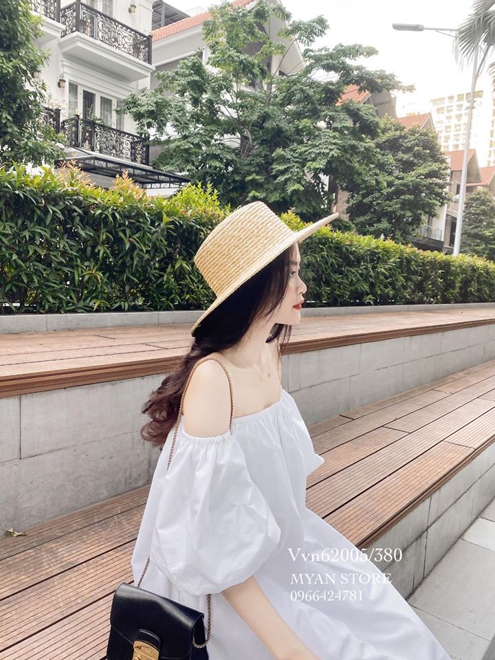Váy xuông trễ vai tay bồng