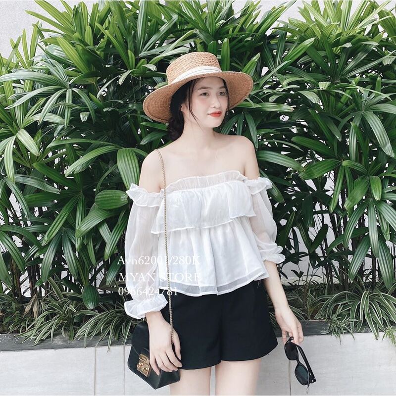 Áo trễ vai bèo tay chun eo (4m)
