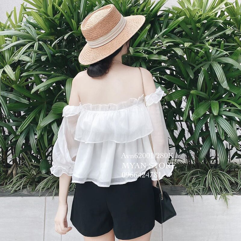 Áo trễ vai bèo tay chun eo (4m)
