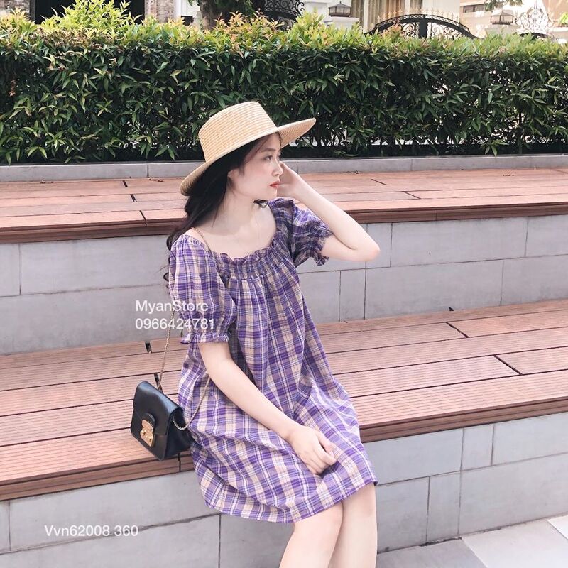 Váy kẻ karo trễ vai (3m)