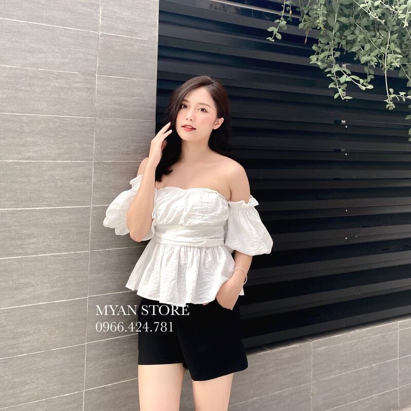 Áo trễ vai 2 lớp khoá lưng
