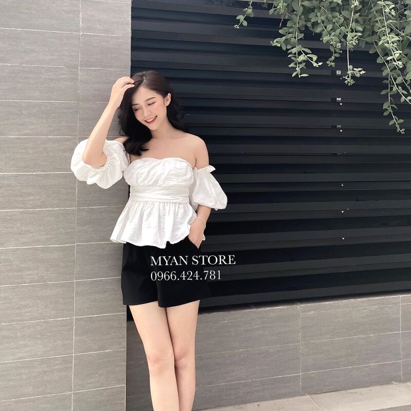 Áo trễ vai 2 lớp khoá lưng
