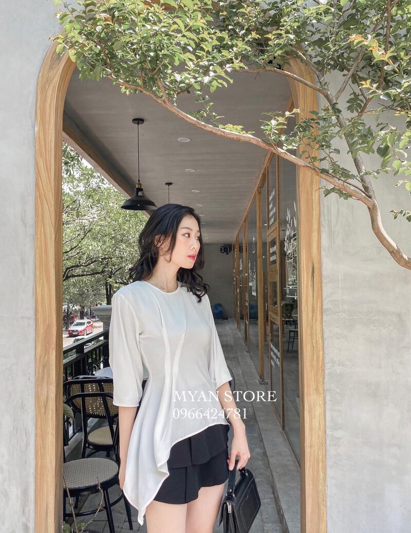 Áo lụa cổ tròn vạt chéo