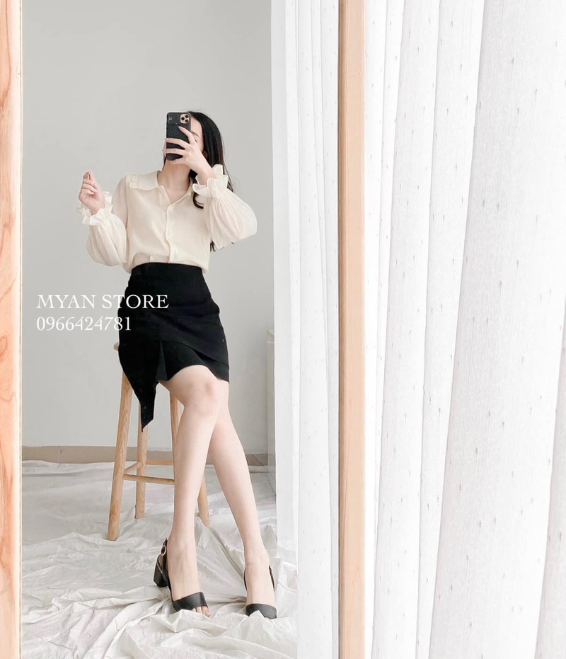 Chân váy nhún vạt lệch