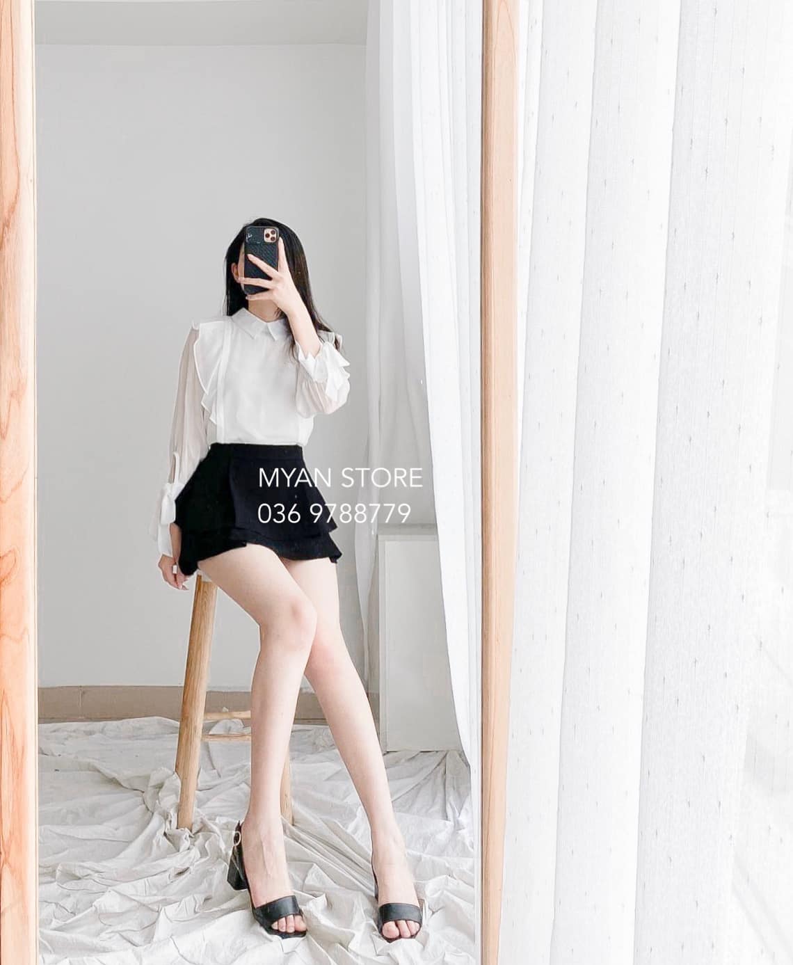 Áo tơ cổ đức bèo vai tay nơ (4m)