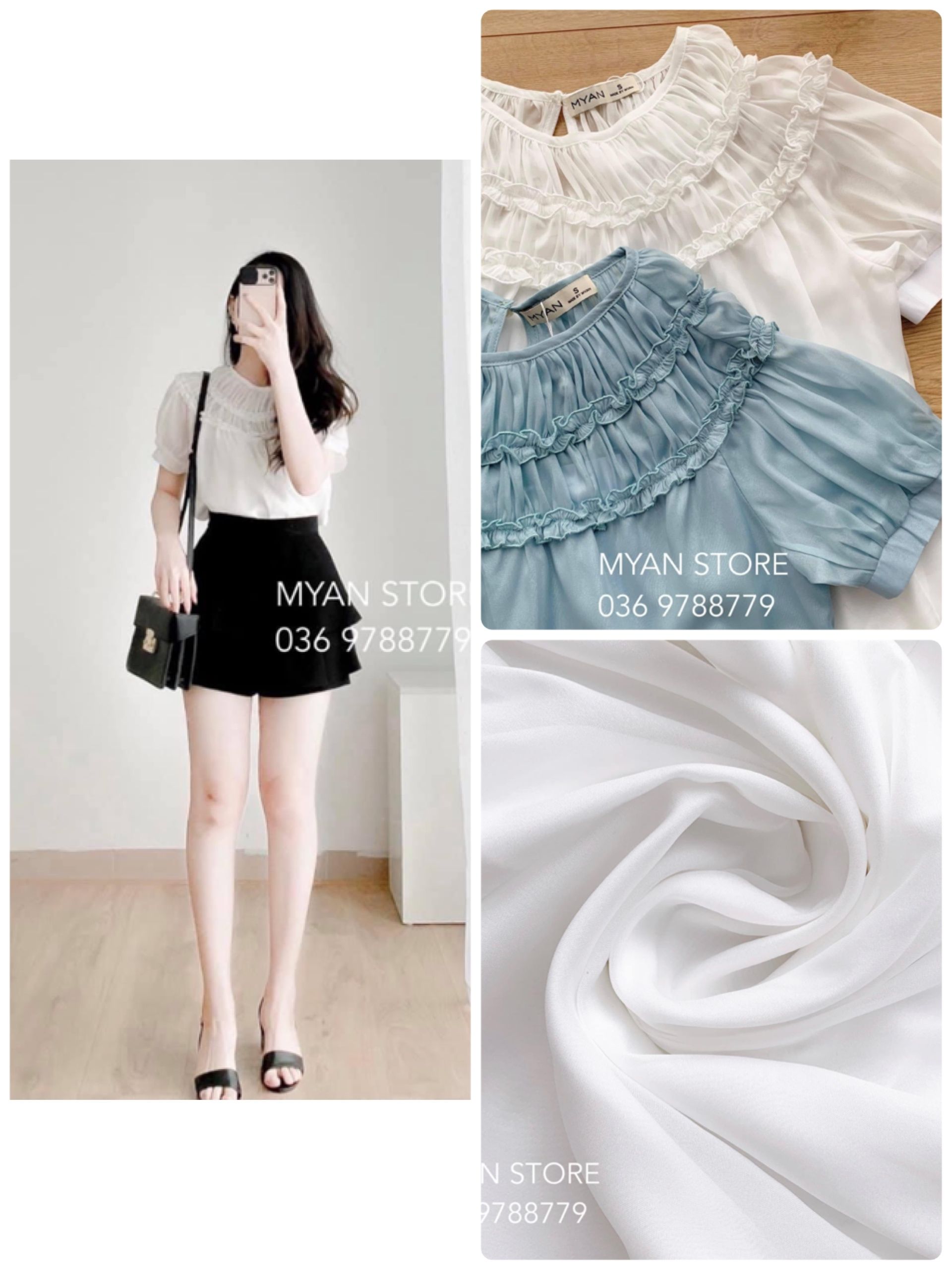 Áo tơ cổ dúm 2 tầng bèo (2m)