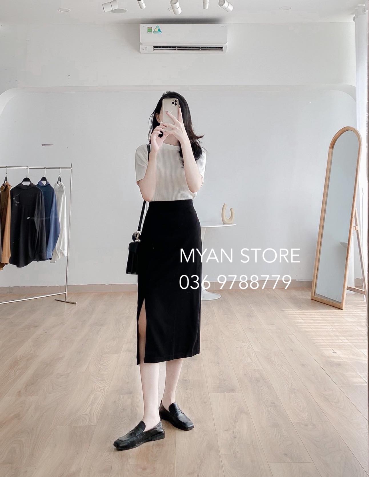 Chân váy A xẻ lệch mặt trước Xinyue (4m-2130)