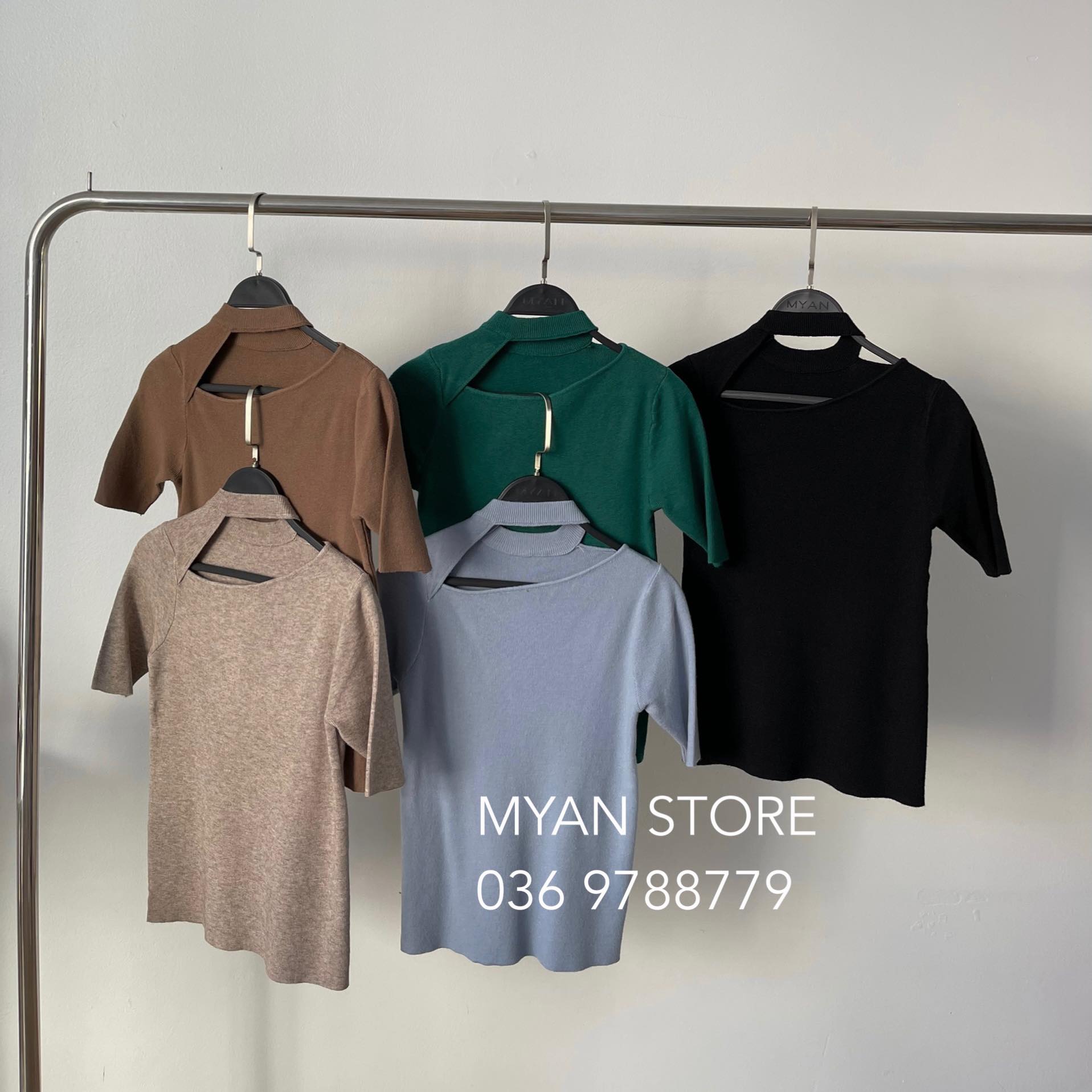 Áo len cộc tay hở cổ bên trái (5m-728)