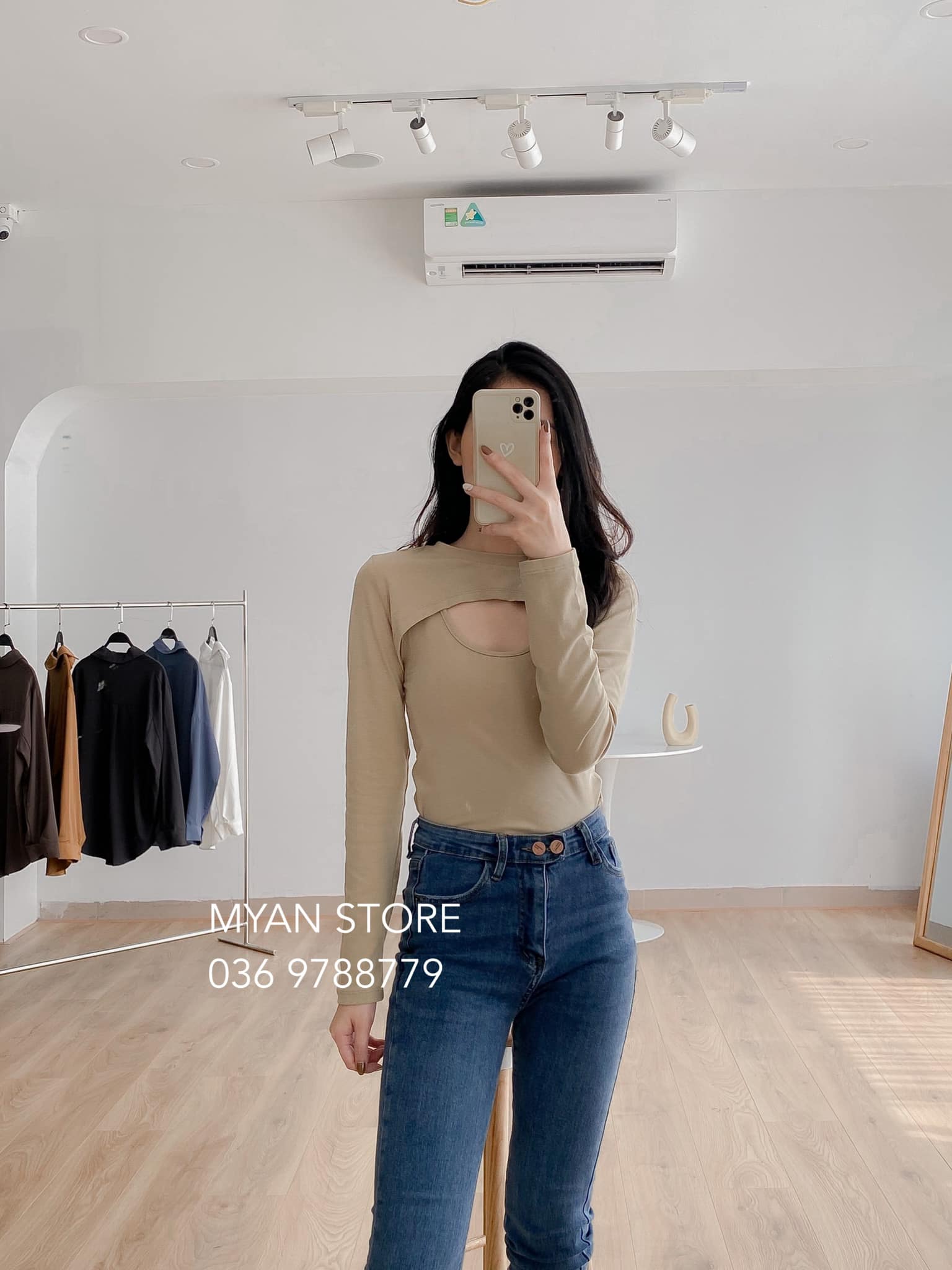 Set áo 3 lỗ + croptop cut ngực dài tay VQ (3m-515007)
