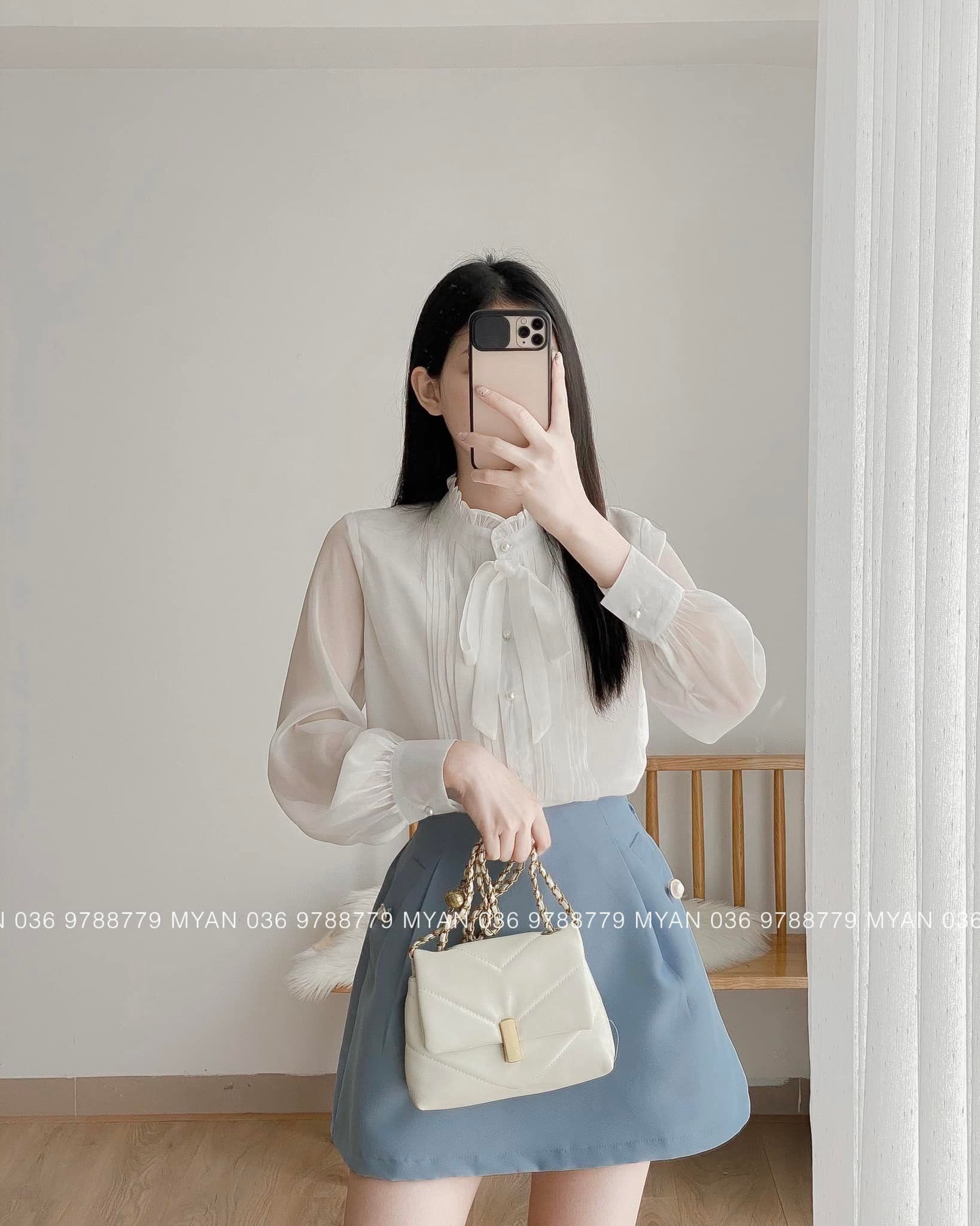 Sơ mi tơ cổ bèo, xếp ly thân trước (4m)