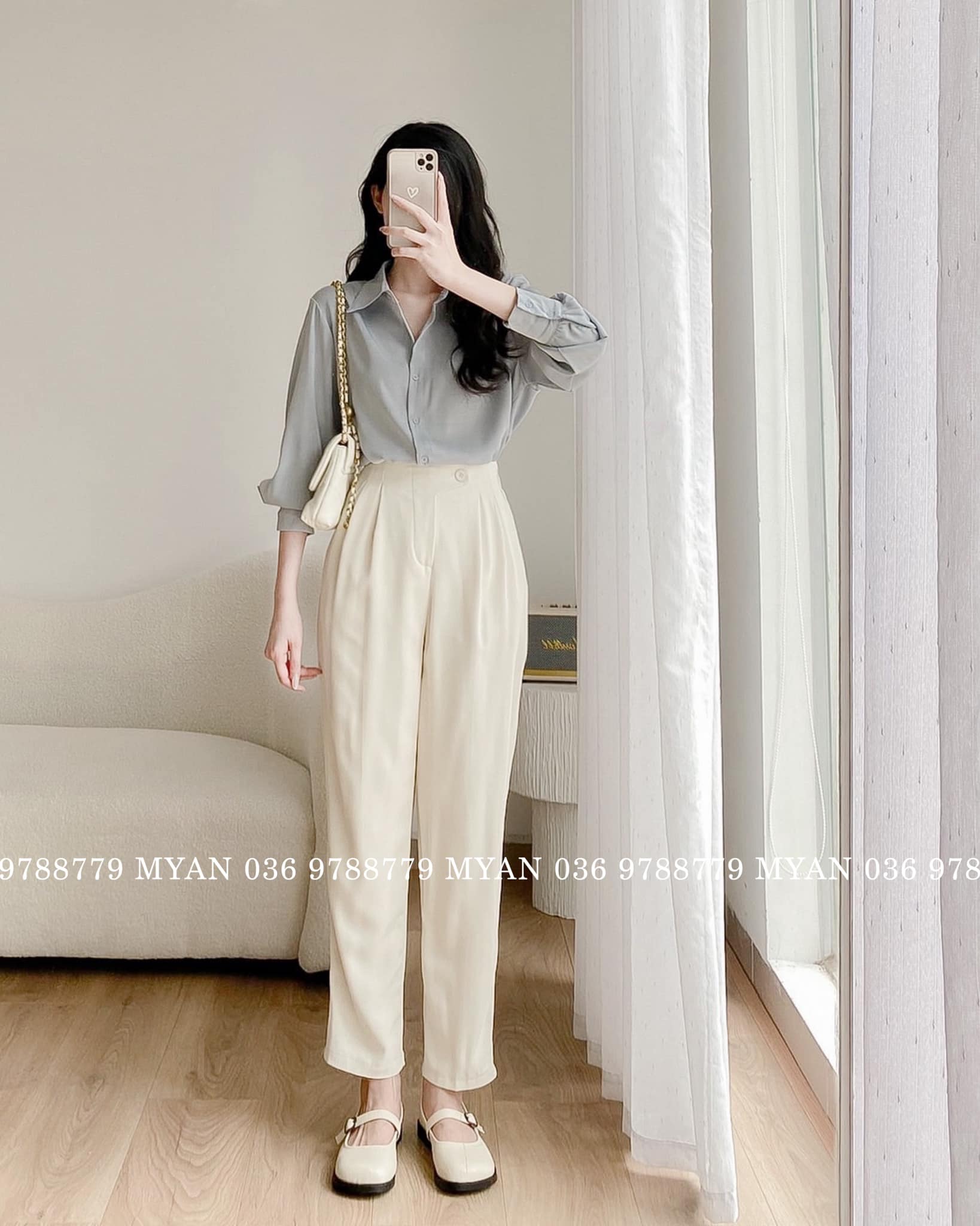 Quần baggy 2 ly đai khuy lệch, cạp chun sau Chunxi (4m-1813)