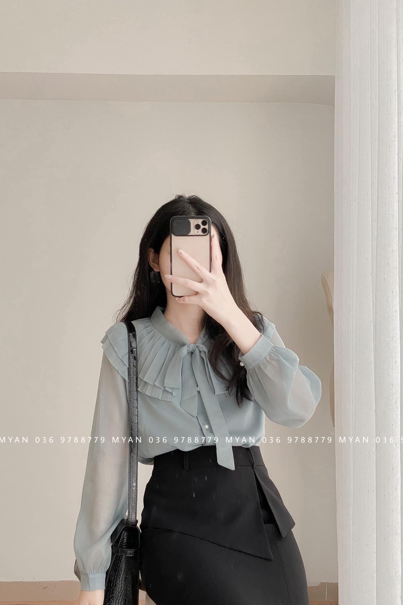 Áo tơ dập ly cổ 2 lớp