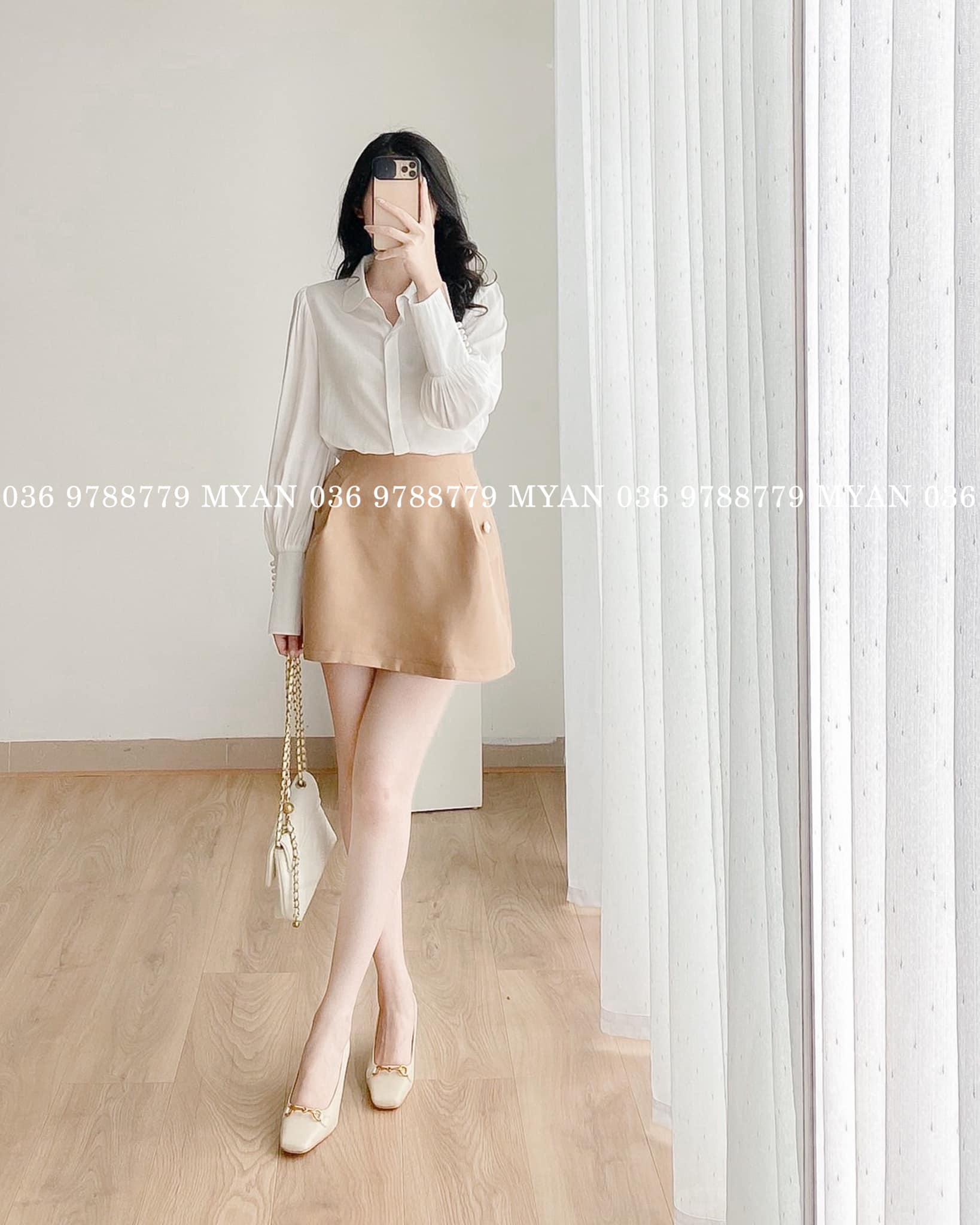 Sơ mi cổ sen, tay 5 cúc ngọc (2m)