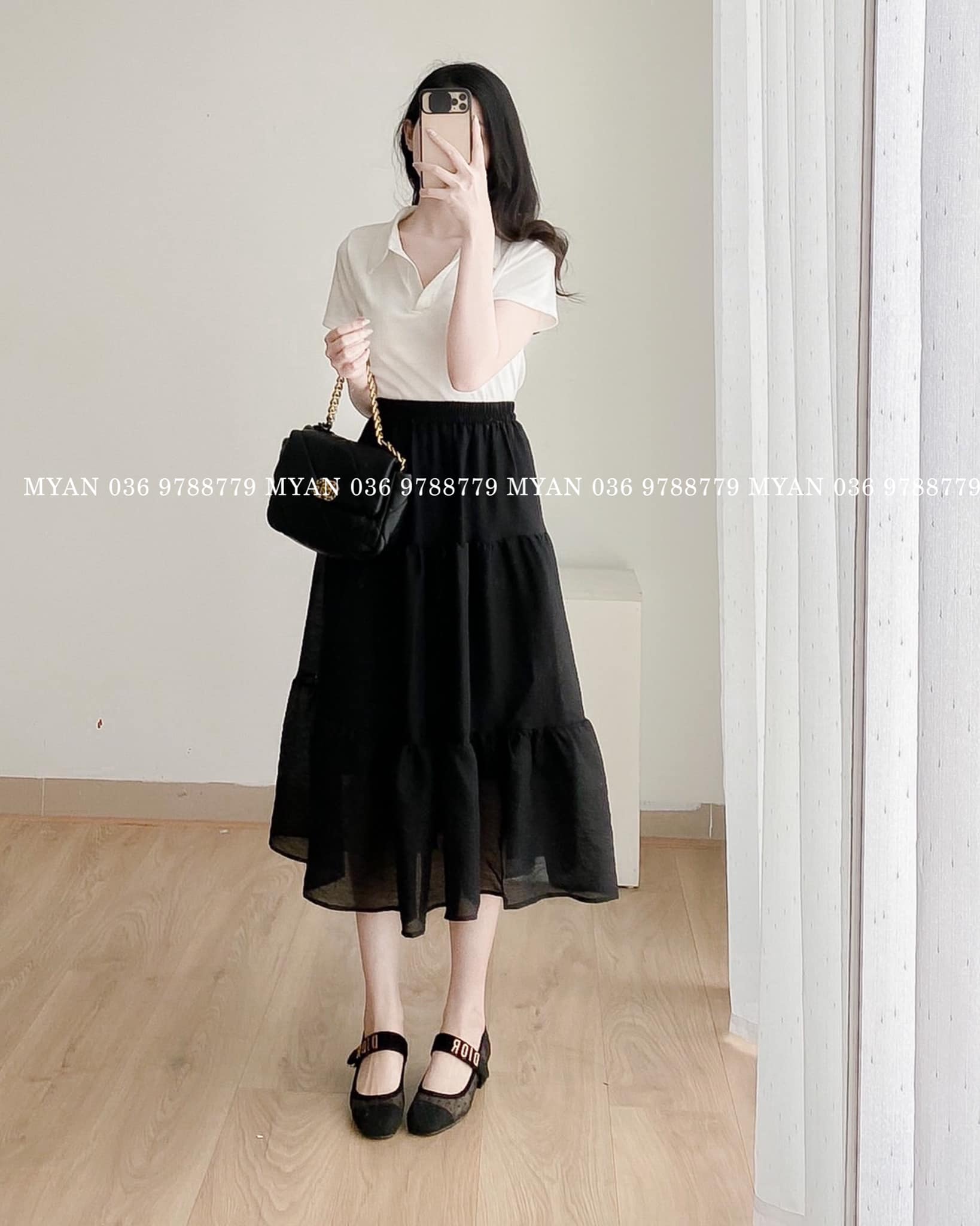Chân váy tơ xòe 3 tầng cạp chun (2m)