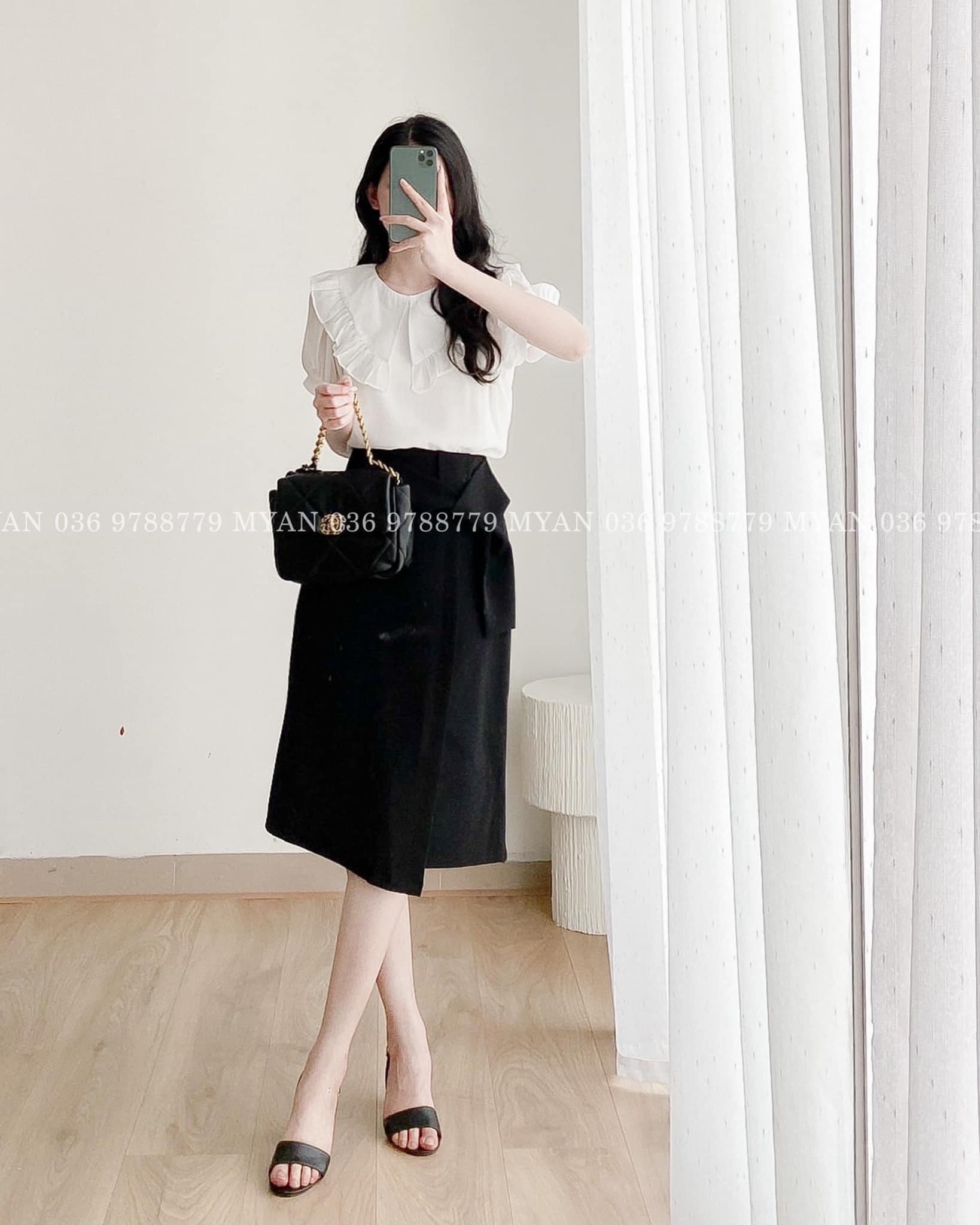 Chân váy vạt lệch, vắt vạt (3m)