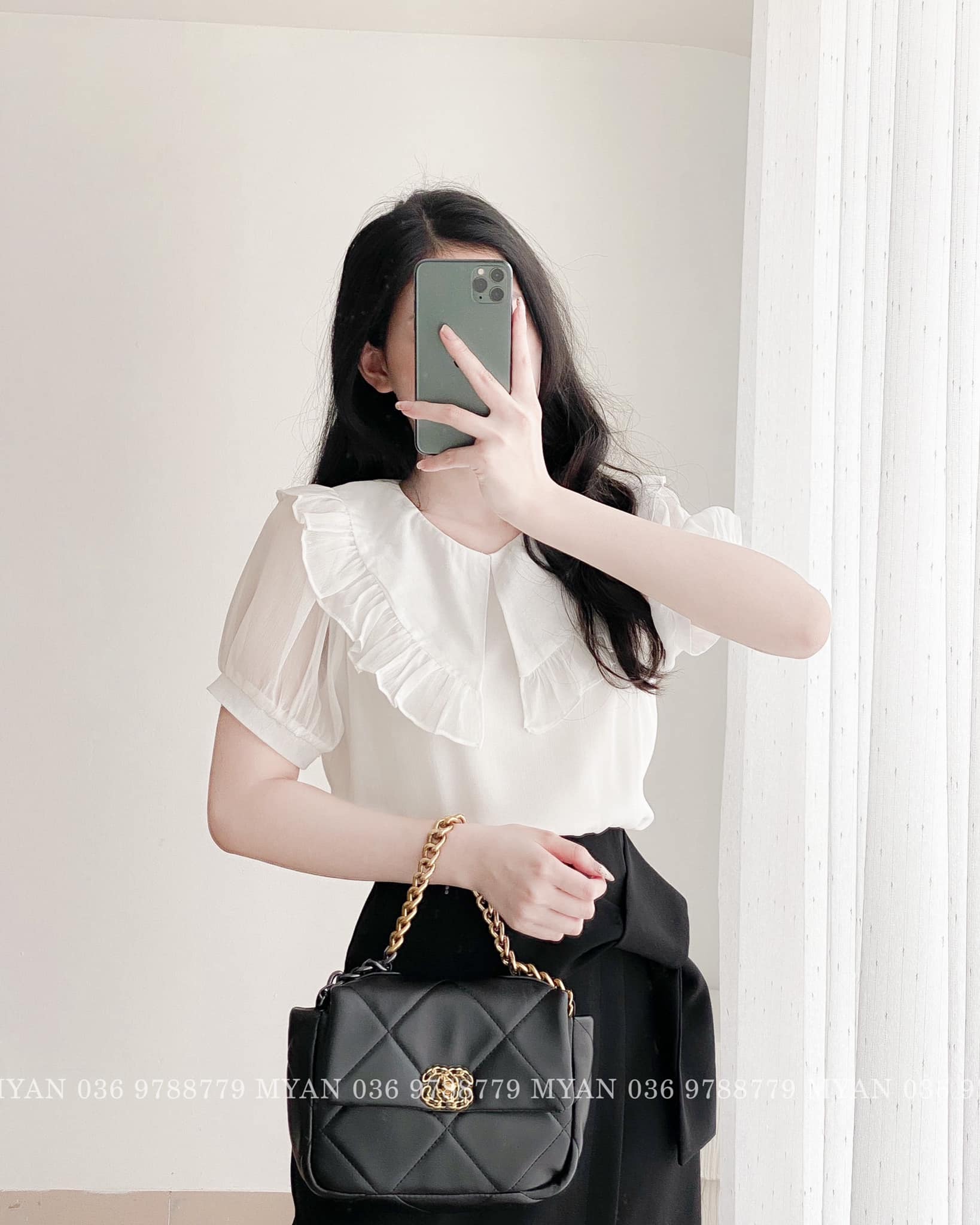 Áo sơ mi tơ cổ tam giác viền bèo (2m)