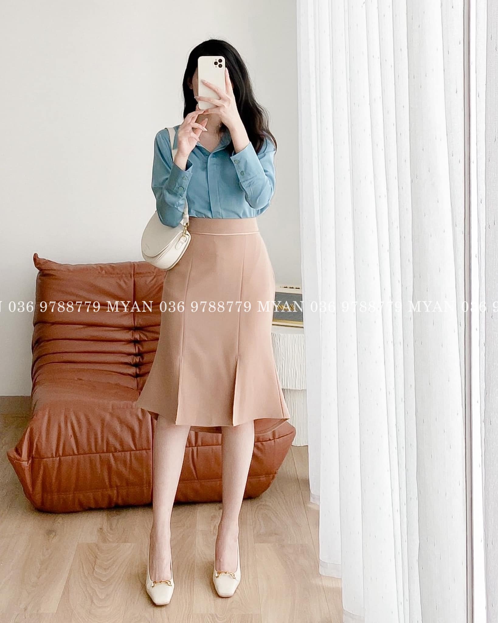 Chân váy đuôi cá xẻ trước (2m)