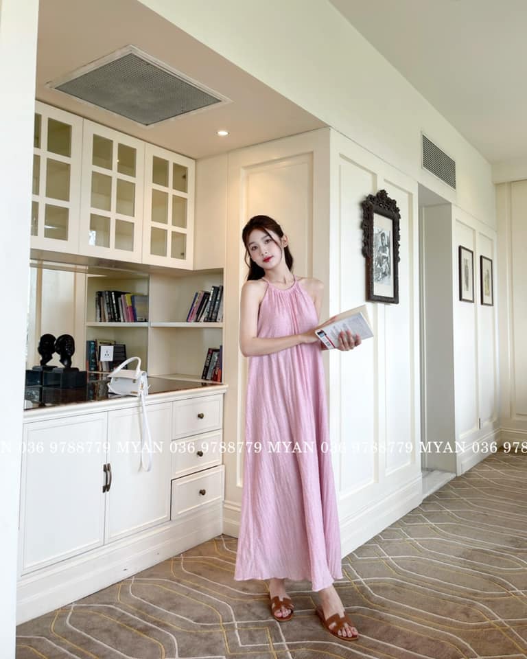 Váy nhăn cổ yếm dáng dài (4m)