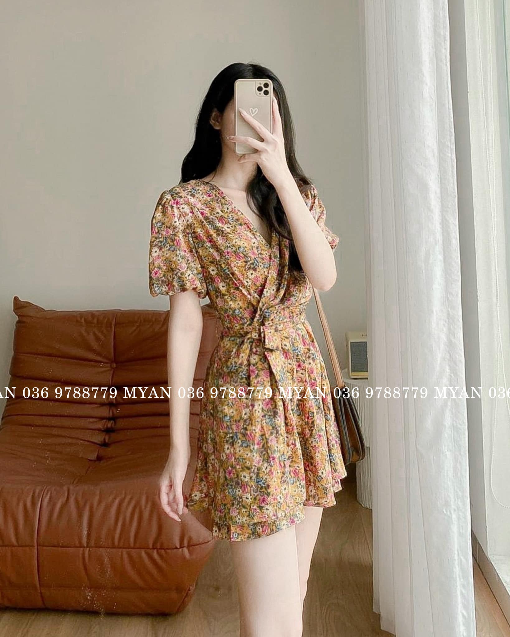 Jump hoa cổ V tay chuông (2m)