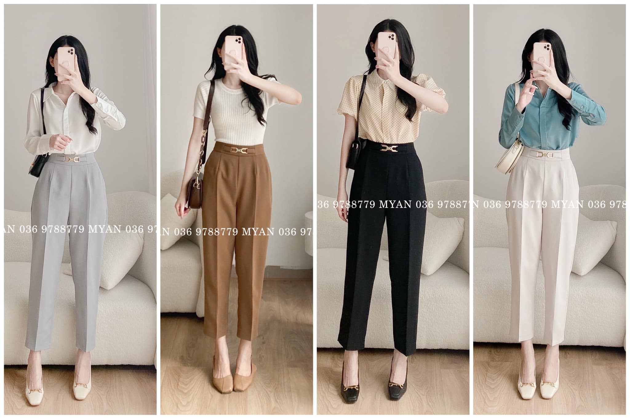 Quần baggy ly giữa, cạp phối móc (4m)