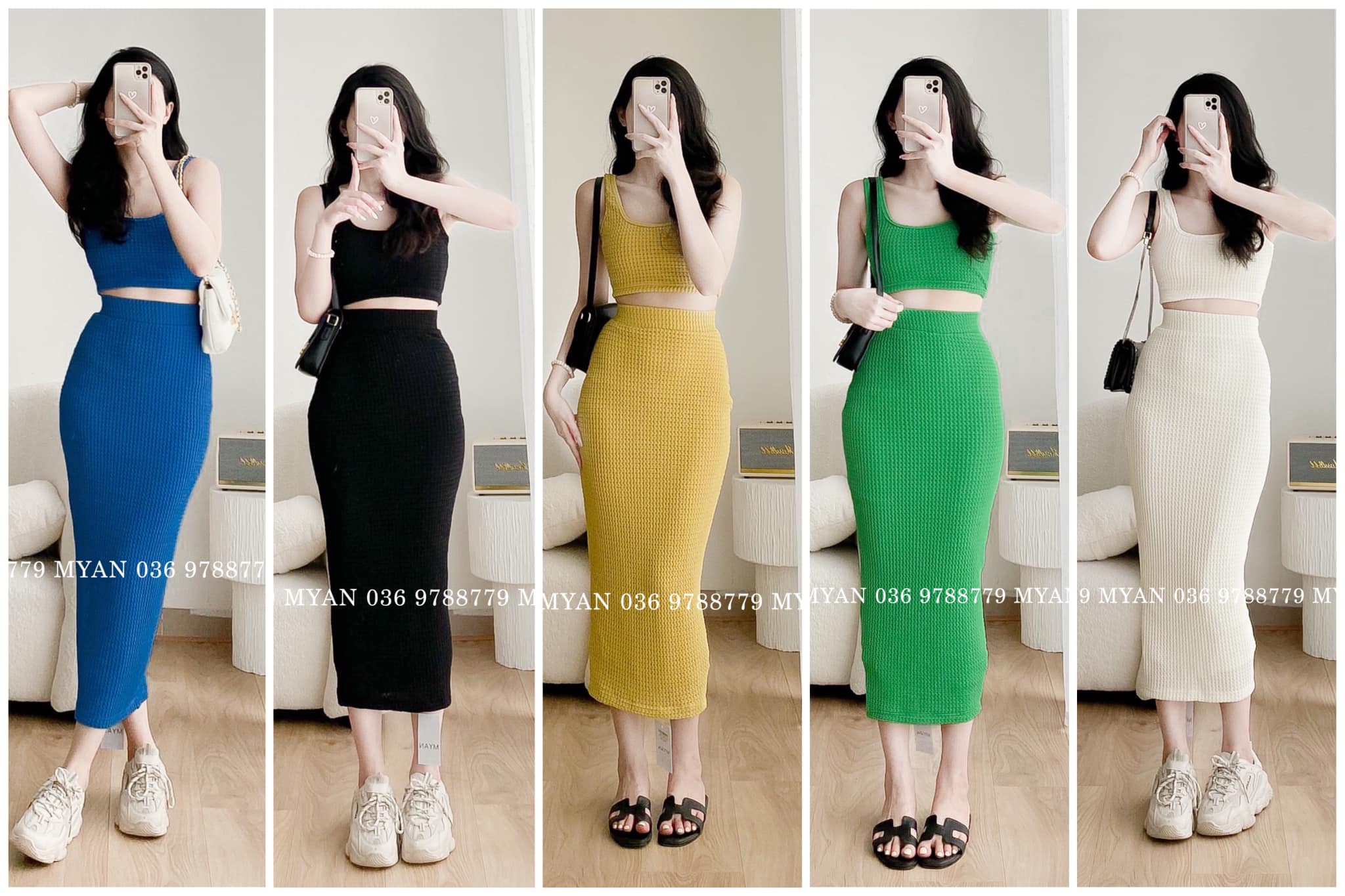 Set áo croptop + chân váy (5m)